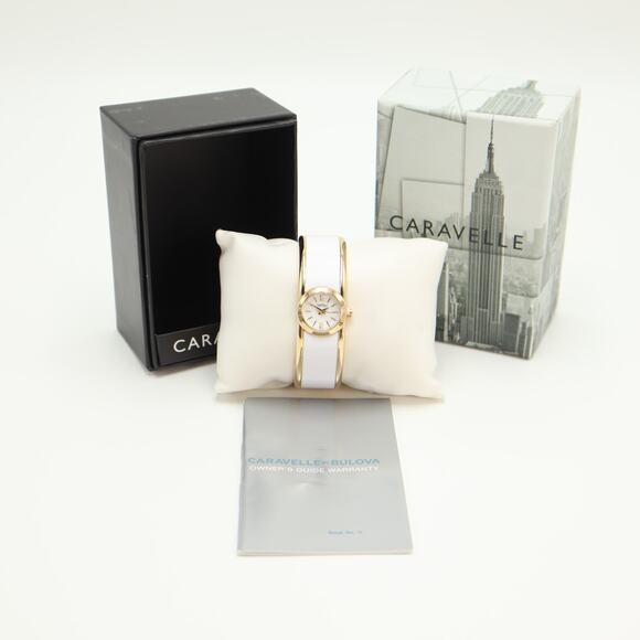 Caravelle New York White Gold Tone 20mm Petite Watch Cuff Working New in Box - Picture 9 of 9